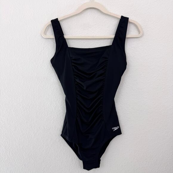 Speedo Womens Endurance One Piece Shirred Tank Swim Suit Size 6 Modest Black - Picture 1 of 8